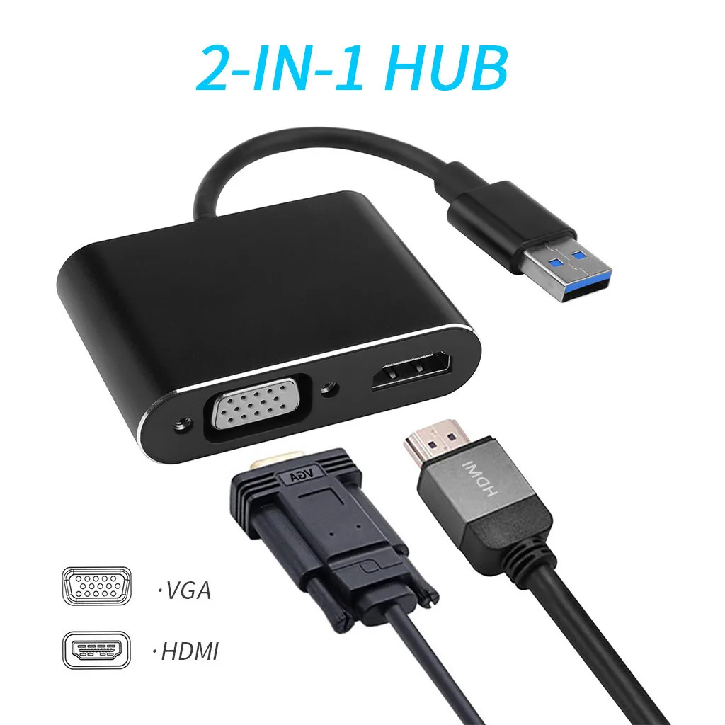 Ouhaobin USB C to HDMI VGA Adapter USB 3.0 Video Converter Adaptor for Tablet With 2 Type C Converter for computer