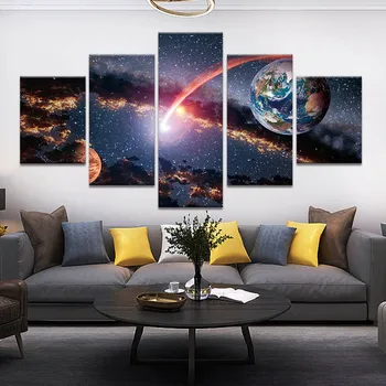 

Wall Art Modular Canvas HD Prints Posters Home Decor Pictures 5 Piece Earth And Mars Art Paintings Framework