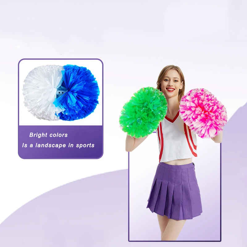 2 Pack Cheerleading Pom Poms with Baton Handle for Team Spirit Sports Dance Cheering Kids Adults for Dace Sport Competition