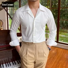 

Mens Spring Autumn New Vintage Business Casual Shirt Turn-Down Collar Single Breasted Tops British Male Slim Fashion Blouse