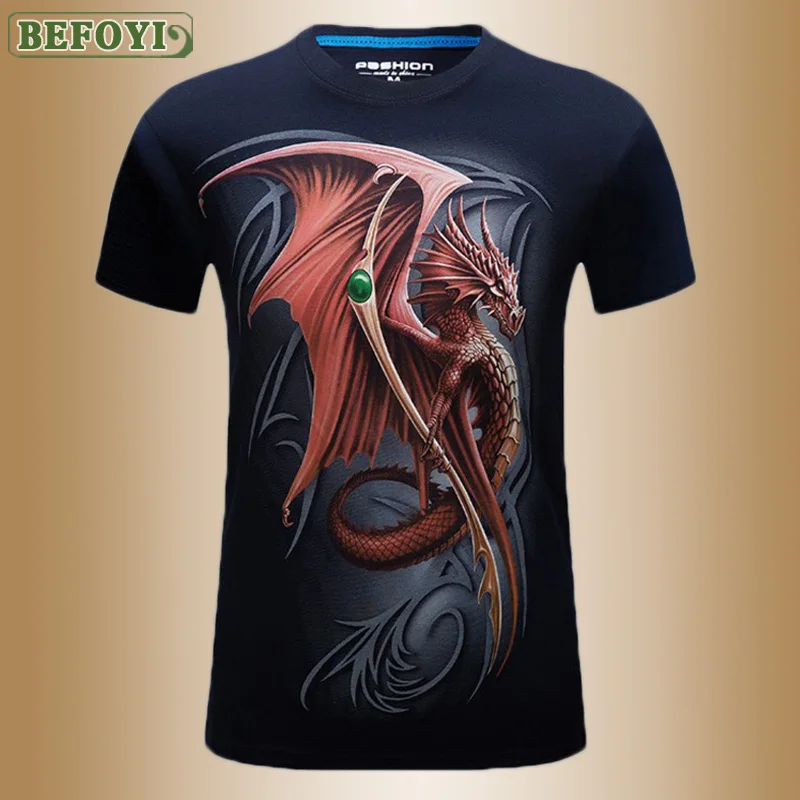 Мужская футболка с принтом драконов летняя повседневная круглым вырезом и