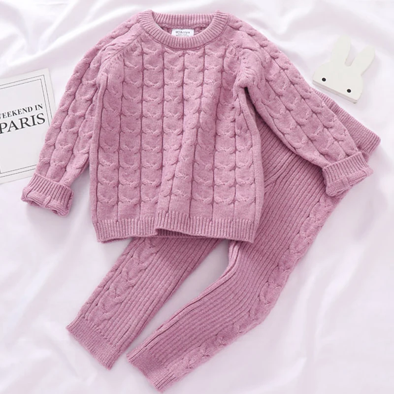 Pink Sets Костюм для мальчиков и девочек от 0 до 4 лет комплекты осенней одежды для маленьких мальчиков и девочек зимний вязанный пуловер свитер+ штаны вязаные спортивные костюмы для маленьких мальчиков - Цвет: Pink Sets
