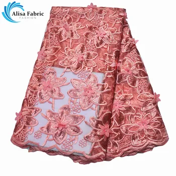

2019 Beautiful Sequins Lace Fabric With Embroidery Lace 3D Applique French Tulle Lace Fabrics With Beads For Sewing Prom Dresses