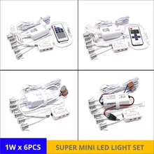 1 Вт x 6 шт. супер светодиодный мини-прожектор комплект 110 V-240 V маленький встраиваемые светильники комплект с диммером для домашней кухни магазин Витринный Шкаф освещения