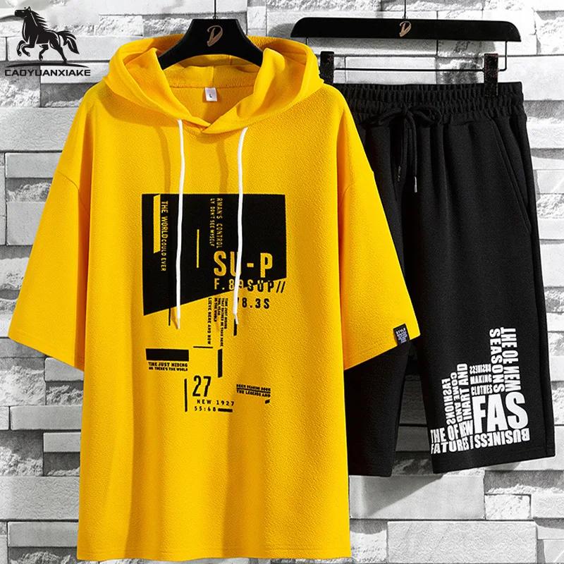 Men Tracksuit 2021 Summer New Men's Printing casual Clothing Fitness Set Tracksuits Short Sleeve T-shirt+Shorts 2-Piece Set 8252