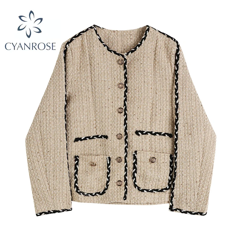 Женское осеннее винтажное твидовое короткое пальто верхняя одежда с длинным