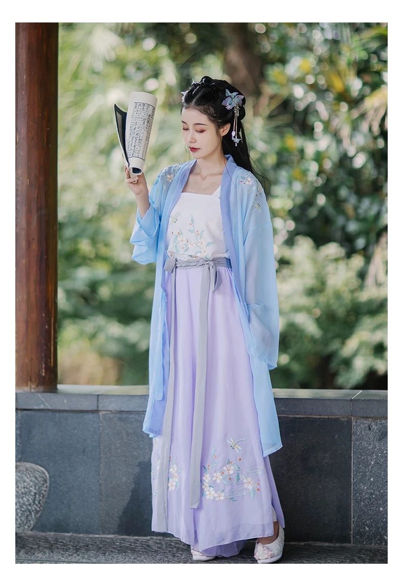 Hanfu, Женский дворцовый Древний китайский костюм, вышивка, фея, девушка, Цин, Тан, костюм, народная танцевальная одежда, слинг+ штаны+ куртка, DL4974