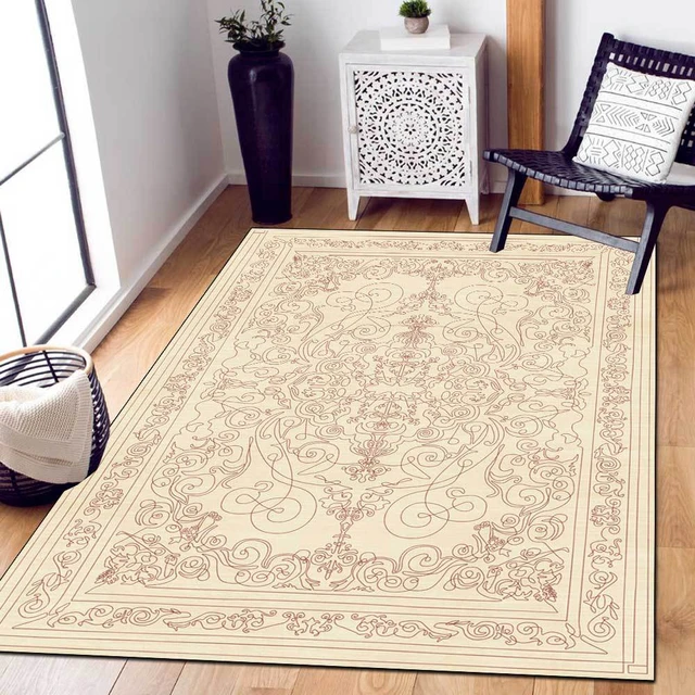 TAPISO Boho Alfombra Salon Sala Beige Borlas Trenzas Gorda Shaggy 80 x 150  cm