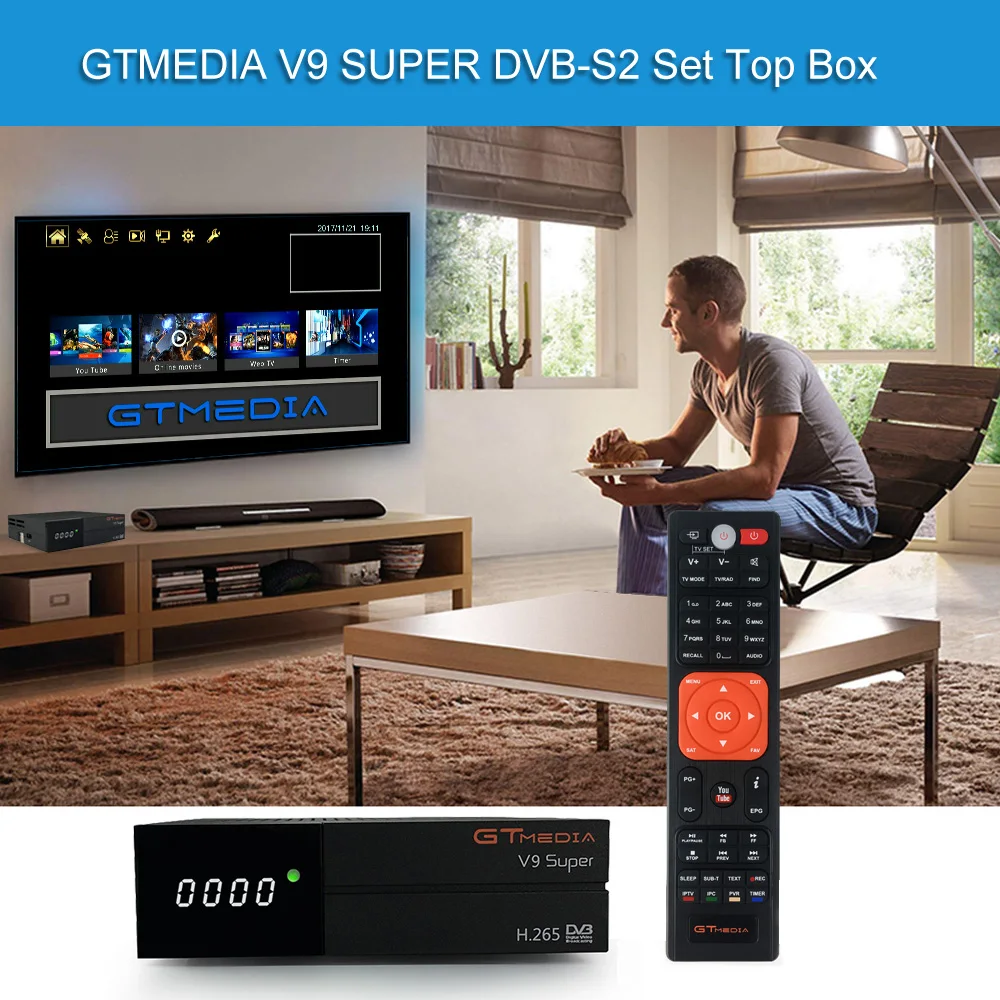 GTMEDIA V9 SUPER 1080P DVB-S2 TV Receiver HD Set Top Box Digital Video Broadcasting Receiver Built-in WiFi Support H.265