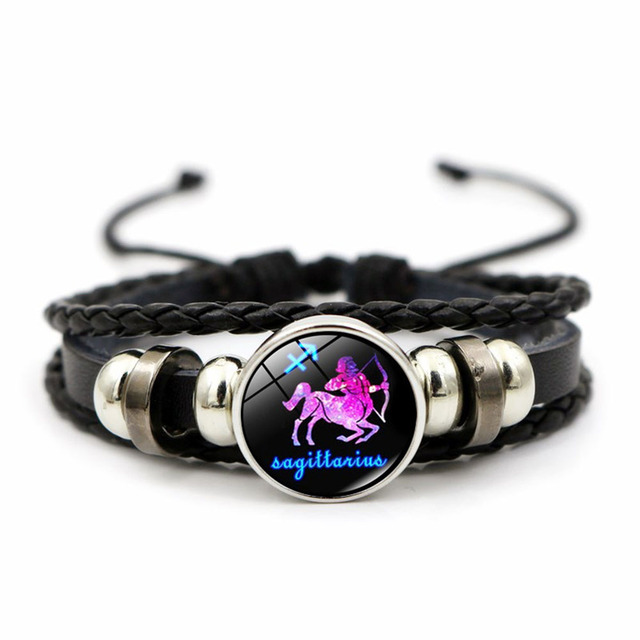 Constellation Bracelet Hand-woven Beaded Retro Leather Zodiac Sign Beads Bangle Bracelets For Women Men Jewelry Gift