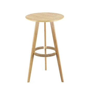 

Solid wood high table simple small round coffee home bar and chair combination