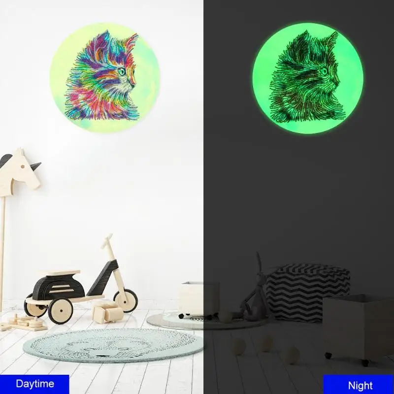 Кошка 5D DIY алмазная живопись светящаяся вышивка Настенная картина домашний декор светящаяся Алмазная картина вышивка крестиком