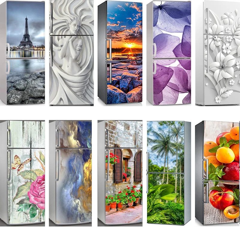 

Mural DIY Decals Creative PVC Paris Fruit Flower Dishwasher Fridge Door Paper Sticker Self Adhesive Print Art Picture Home Decor