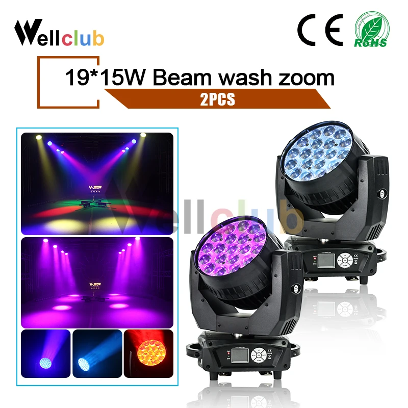 2pcs AURA 19x15W RGBW Led Moving Head Light Beam Wash With Zoom Backlight Stage Dj For Bar Wedding Church | Лампы и освещение