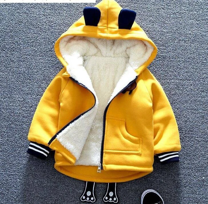 

Autumn Winter Children Coat Boys Girls Fashion Cartoon Cotton Plus Velvet Hooded Jackets For Children Kid Warm Outerwear 2-6Y