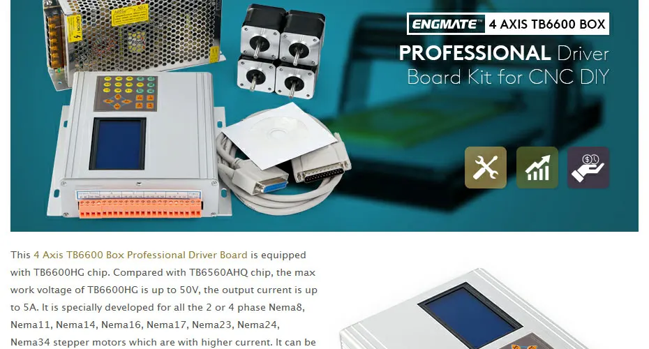 ENGMATE 4 шаговый двигатель TB6600 драйвер HB Nema17 97oz-in двигатель 12В высокого качества блок питания для "сделай сам"