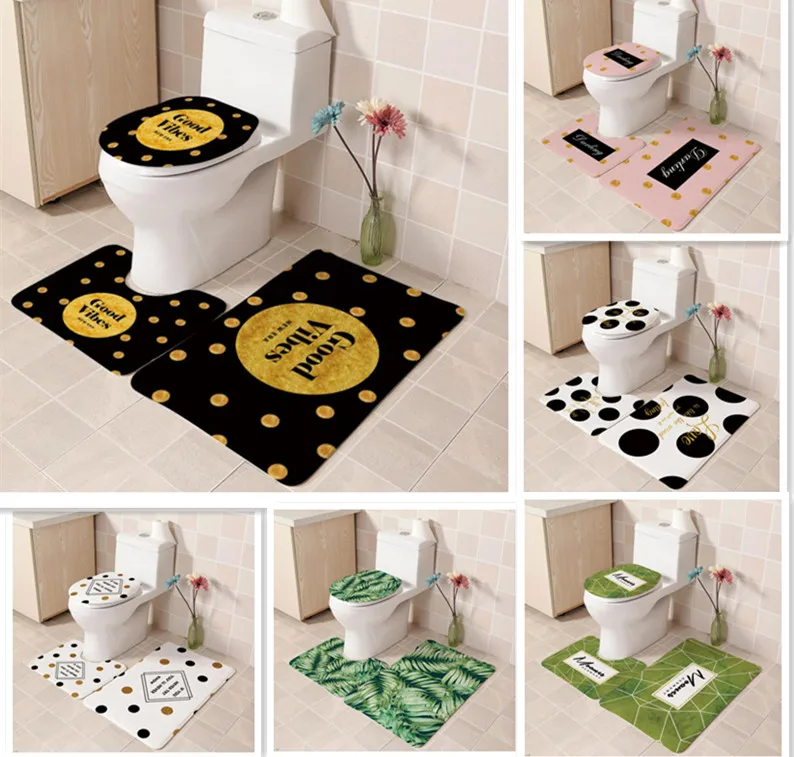 

3PCS Toilet Seat Cover Set Bathroom Kitchen Carpet Doormats Decor Flannel printed toilet three-piece toilet floor mat new