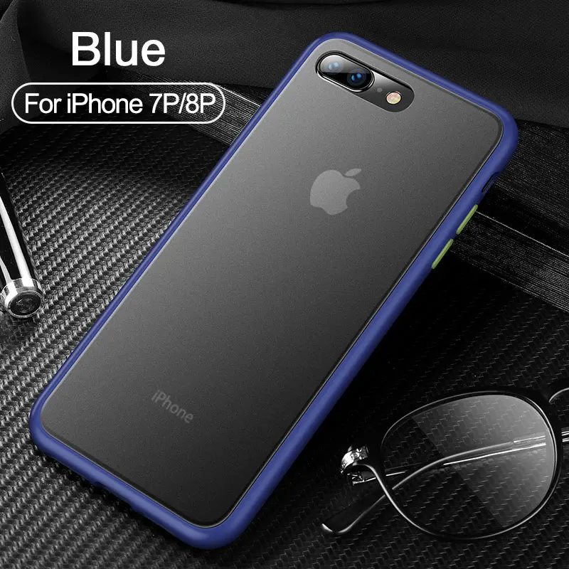 CAFELE чехол для телефона для iPhone 7, 8, 7 plus, 8 plus, PC, жесткая задняя крышка с силиконовым чехлом, чехол с мягкими краями, полупрозрачная задняя крышка для iPhone 7, 8 Plus - Цвет: For iphone7p 8p blue