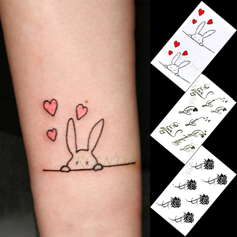 Waterproof Temporary Tattoo Sticker lovely rabbit heart letter black flower small tatto flash tatoo fake tattoos for women men | Красота и