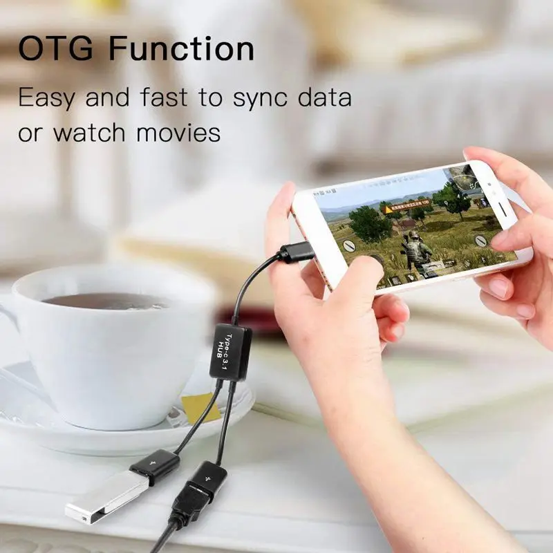Полный тип C OTG USB 3,1 папа-Двойной 2,0 мама OTG Зарядка 2 порта хаб кабель Y сплиттер