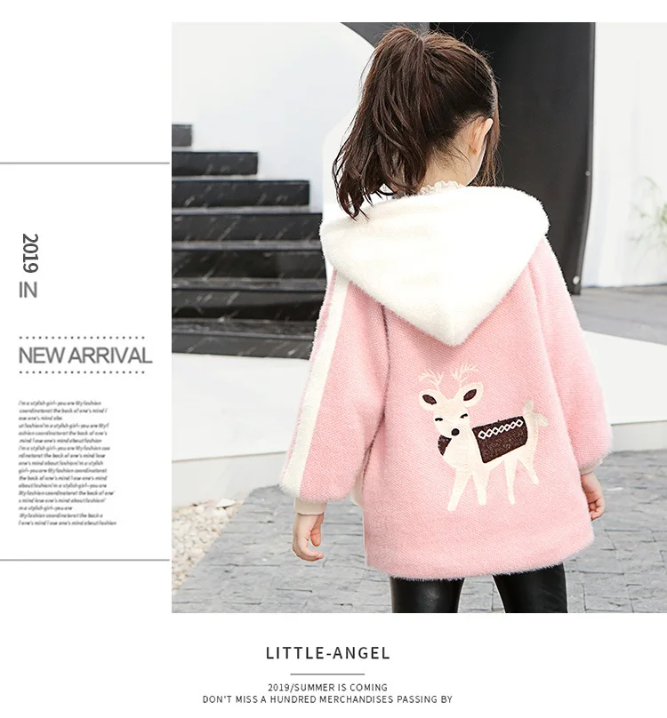 Girls Winter Cotton Coat Baby Kids Velvet Thick Jacket Children's Wool Sweater Hooded Cartoon Elk Xmas Snowsuit Outerwear