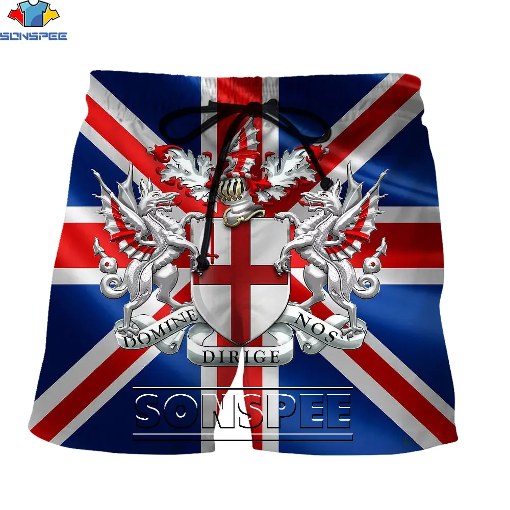 SONSPEE 3D British Flag Print Shorts Windsor Dynasty Elizabeth Badge Casual Casual Noble Sports Shorts New Trend Oversized Pant