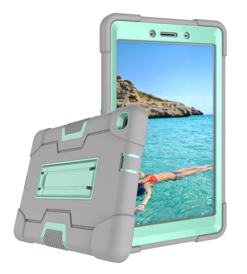 Ударопрочный детский безопасный PC силиконовый гибридный Чехол-подставка для Samsung Galaxy Tab A 8,0 T290 SM-T290 SM-T295 T297# S - Цвет: Grey - Aqua