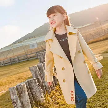 

Korean Style Mid Length Outcoats For Baby Girls Double Breasted Jackets Child Coats Autumn Winter 2-14y Kids Outwear Windbreaker
