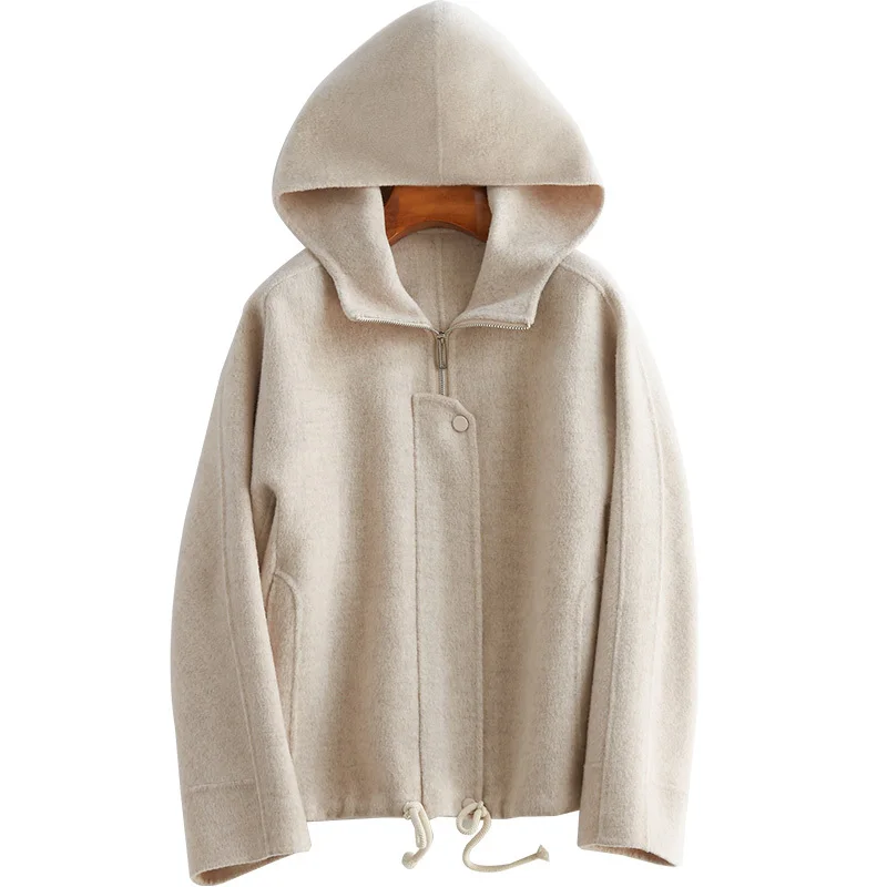 

2020 New Alpaca Overcoat Woman Short Fund Two-sided Wool Even Hat Concise Alpaca Baby Wool Loose Coat