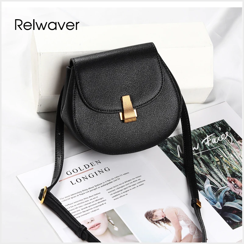 

Relwaver women messenger bags genuine leather palm pattern cowhide saddle bag mini yellow black wine red fashion waist bag
