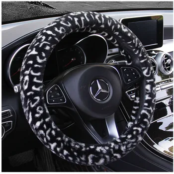 

KKYSYELVA D Shape Steering-Wheel Black Auto Car Steering Wheel Cover Leather 38CM wheel cover Interior accessories