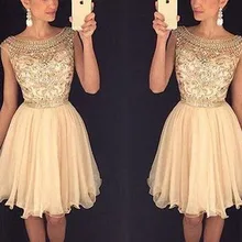 Элегантное платье для выпускного вечера ТРАПЕЦИЕВИДНОЕ/принцесса без рукавов Короткое/Мини шифоновое платье с бисером вечерние платья