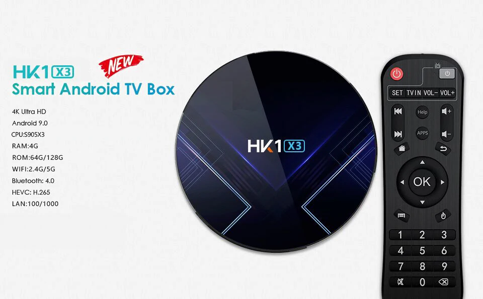HK1 X3 Android 9,0 Smart tv BOX Amlogic S905X3 4 Гб ОЗУ 128 Гб 5G Wifi BT4.0 1000M LAN USB3.0 H.265 8K ТВ-приставка медиаплеер