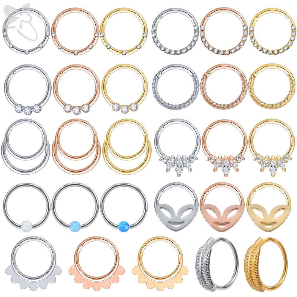 Stainless Steel Nose Ring 1PC 3 Colors 16g CZ Crystal Nose Septum Piercings Clicker 8/10MM Unisex Ear Helix Piercing Jewelry