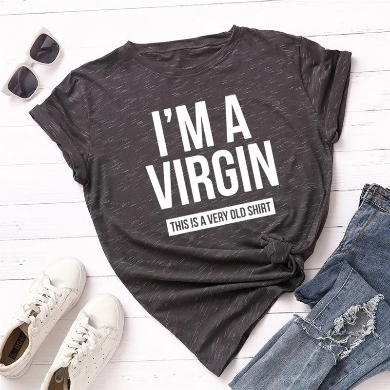 Модная женская футболка размера плюс, хлопок, футболка с надписью I'm A Virgin, женская футболка с круглым вырезом и коротким рукавом