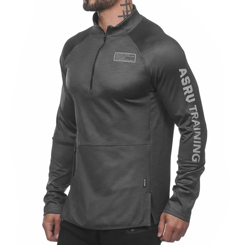 Grey Men Sport Shirts Compression Long Sleeve Running GYM Jackets Breathable Quick Dry Running Fitness Training Sportswear Jerseys - Цвет: Grey