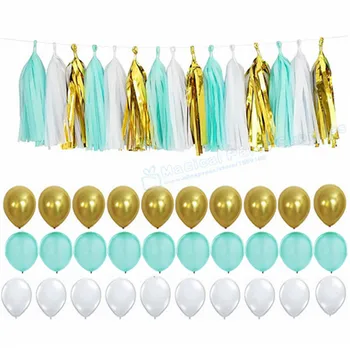 

1 Set Mint and Gold Tassel Garland Set Baby Shower Gold Backdrop Mint Boy Baby Shower Bridal Shower Bachelorette Party Decor