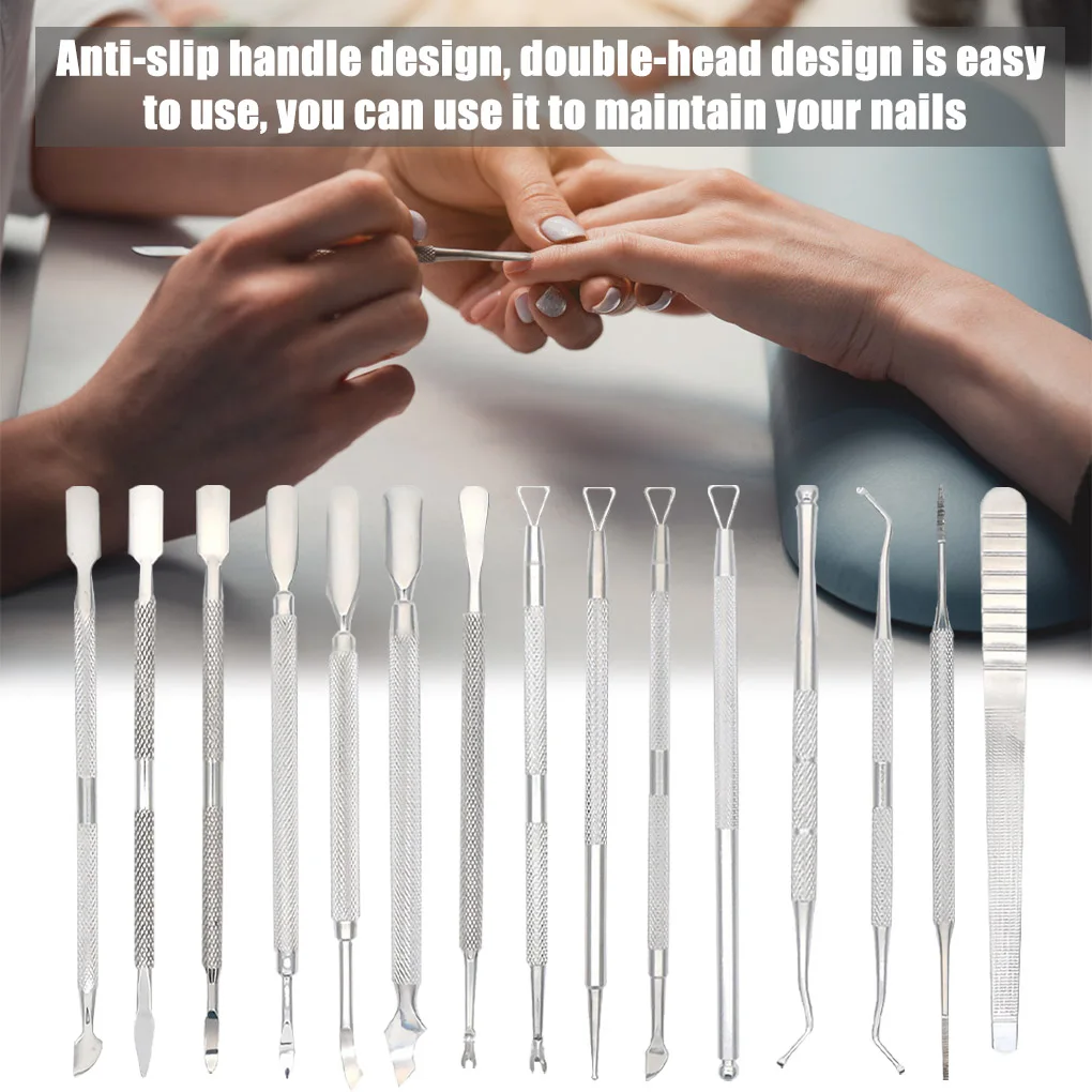 Dual-head Nail Cuticle Pusher Spoon Stainless Steel UV Gel Polish Removal Trimmer Dead Skin Grinding Rod Manicure Tool Dropship