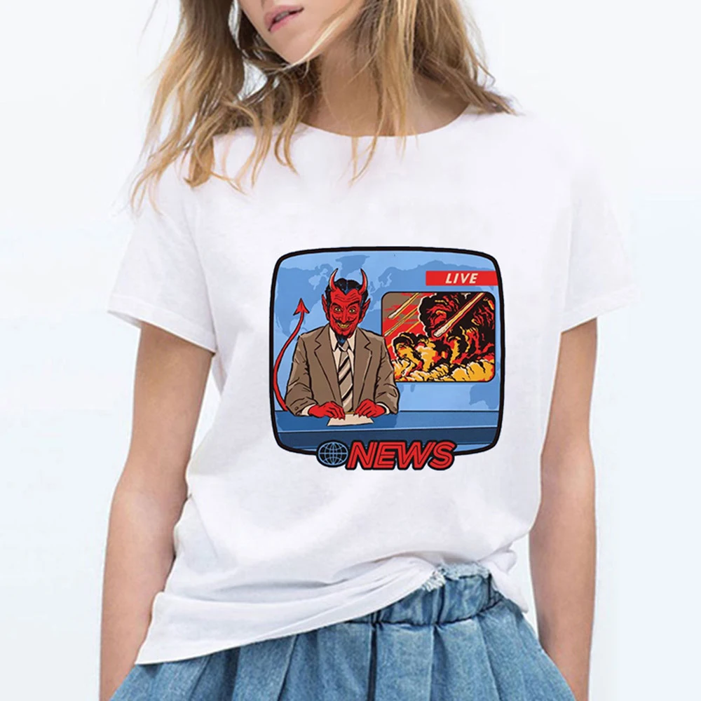 

Trendy Harajuku T Shirts Women Loose Kawaii Plus Size Gym Hip Hop Dark Humor Supernatural Events Printing Female T-shirt