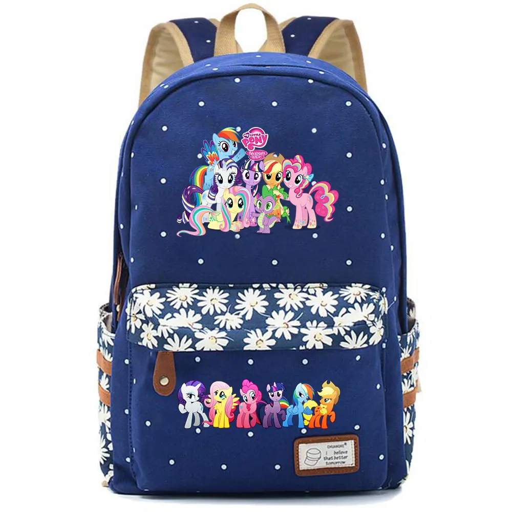 Christmas Cartoon Cutie My Little Pony Flowers Dot Boy Girl School bag Women Bagpack Teenagers Canvas Lady Femme Backpack - Цвет: F17-26