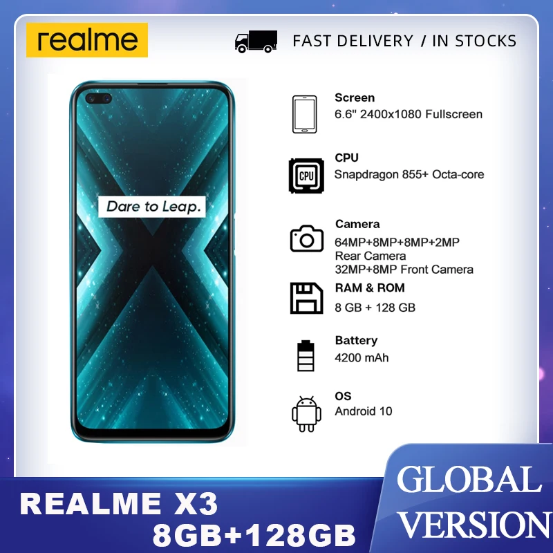 Realme X3 суперзум глобальная версия Snapdragon 855 + 8GB 128GB Quad Камера 64MP 60X 120 Гц Дисплей 4200
