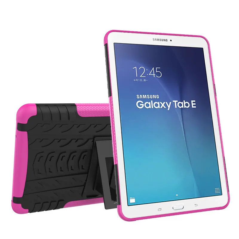 Для Galaxy Tab Amor сверхпрочный силиконовый Жесткий ПК противоударный чехол-подставка для планшета samsung Galaxy Tab E 9,6 T560 T561 9,6" - Цвет: Rose red