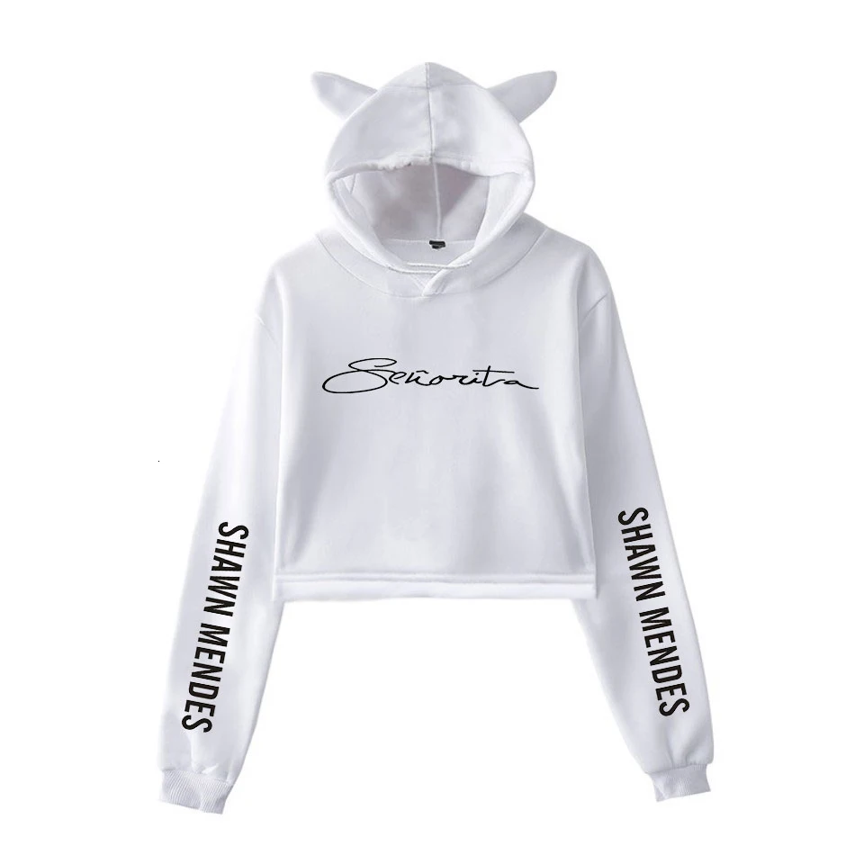 Худи с кошачьими ушами Senorita Camila Cabello Cool Shawn Mendes, укороченный топ с принтом, Женская толстовка с милым логотипом, модные сексуальные толстовки