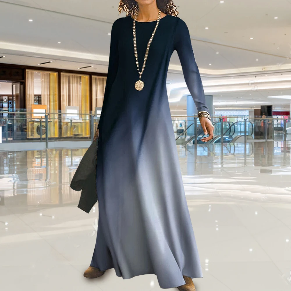 Women Loose Vintage Printed Long Full Sleeve Dress Large Big Spring Casual Party Maxi Fashion Dresses