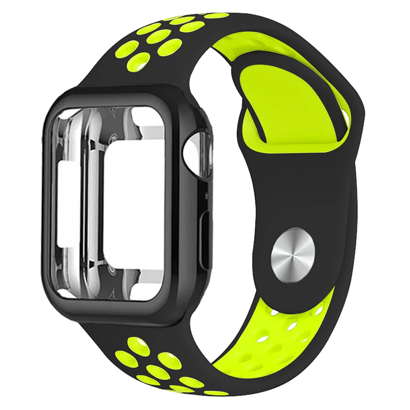 Силиконовый спортивный ремешок+ чехол для apple watch 5 4 3 2 1 серия 38 мм 42 мм ремешок для iwatch 40 мм 44 мм браслет аксессуары для запястья