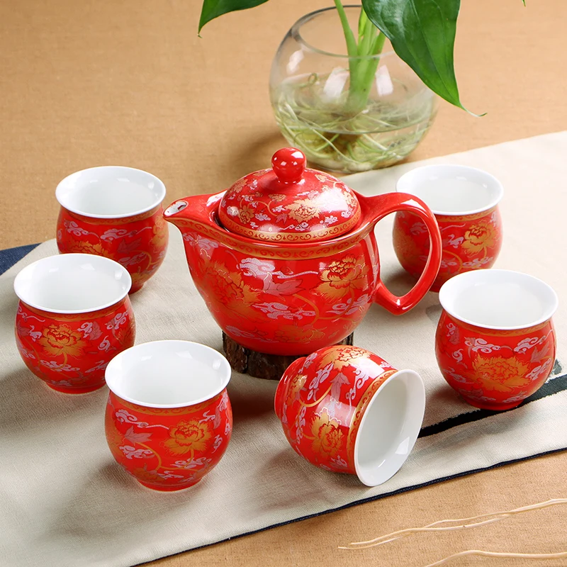Китайский традиционный свадебный керамический чайный сервиз двойная анти-чайная чашка под горячее тематика "Счастье для двоих" чайник бытовой Питьевая утварь WSHYUFEI - Цвет: As shown