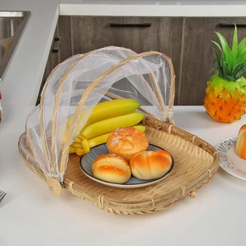 

Round Handmade Bamboo Storage Basket Anti-Mosquito Dustproof Storage Basket Mesh Drying Basket Fruit And Vegetable Tray