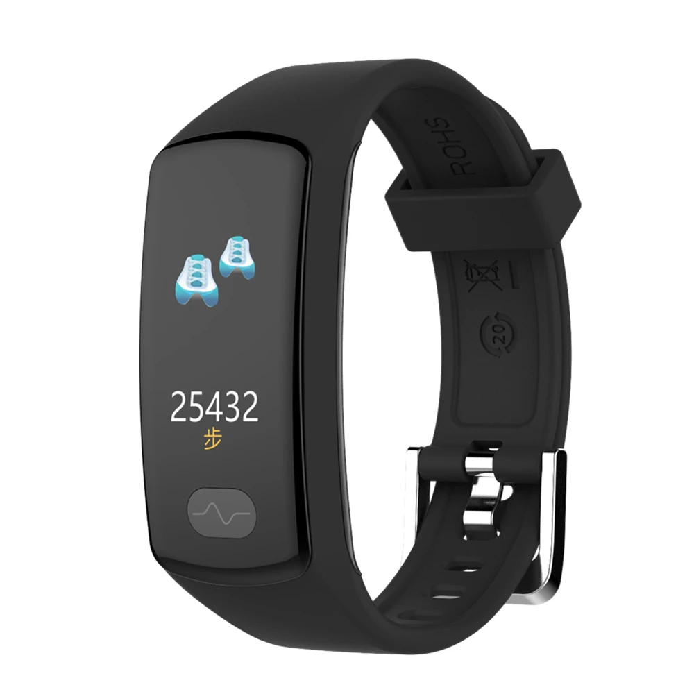 Черный ЭКГ PPG HRV здоровье смарт-браслет Bluetooth подключение Android ios Телефон спортивный Шагомер трекер активности фитнес-браслет для мужчин и женщин - Цвет: Черный