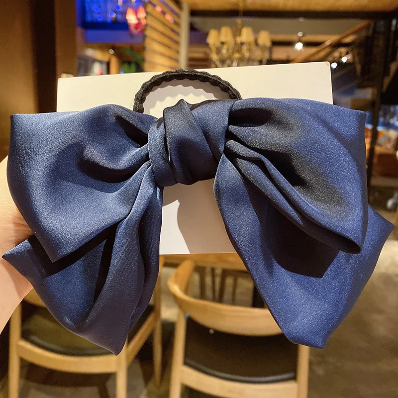 blue rubber band Двухслойная хлопковая 9,25 дюймовая заколка для волос с бантом, повязка на голову для женщин и девочек, милая заколка для волос, заколка для волос, аксессуары для волос - Цвет: blue rubber band