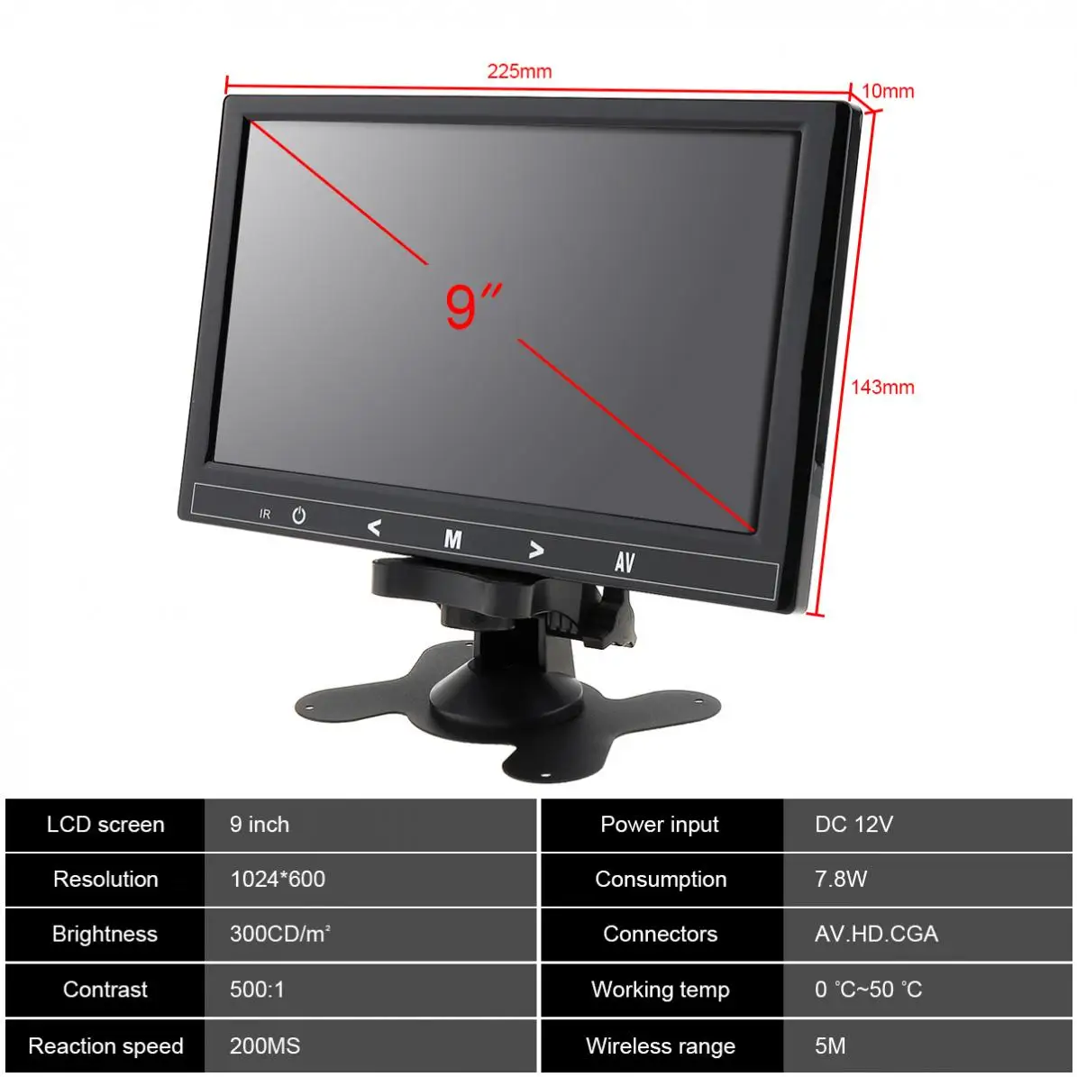  9 Inch HD IPS 1024*600 TFT LCD Color Multifunction Car Headrest Monitor HDMI / VGA / AV / Wireless 